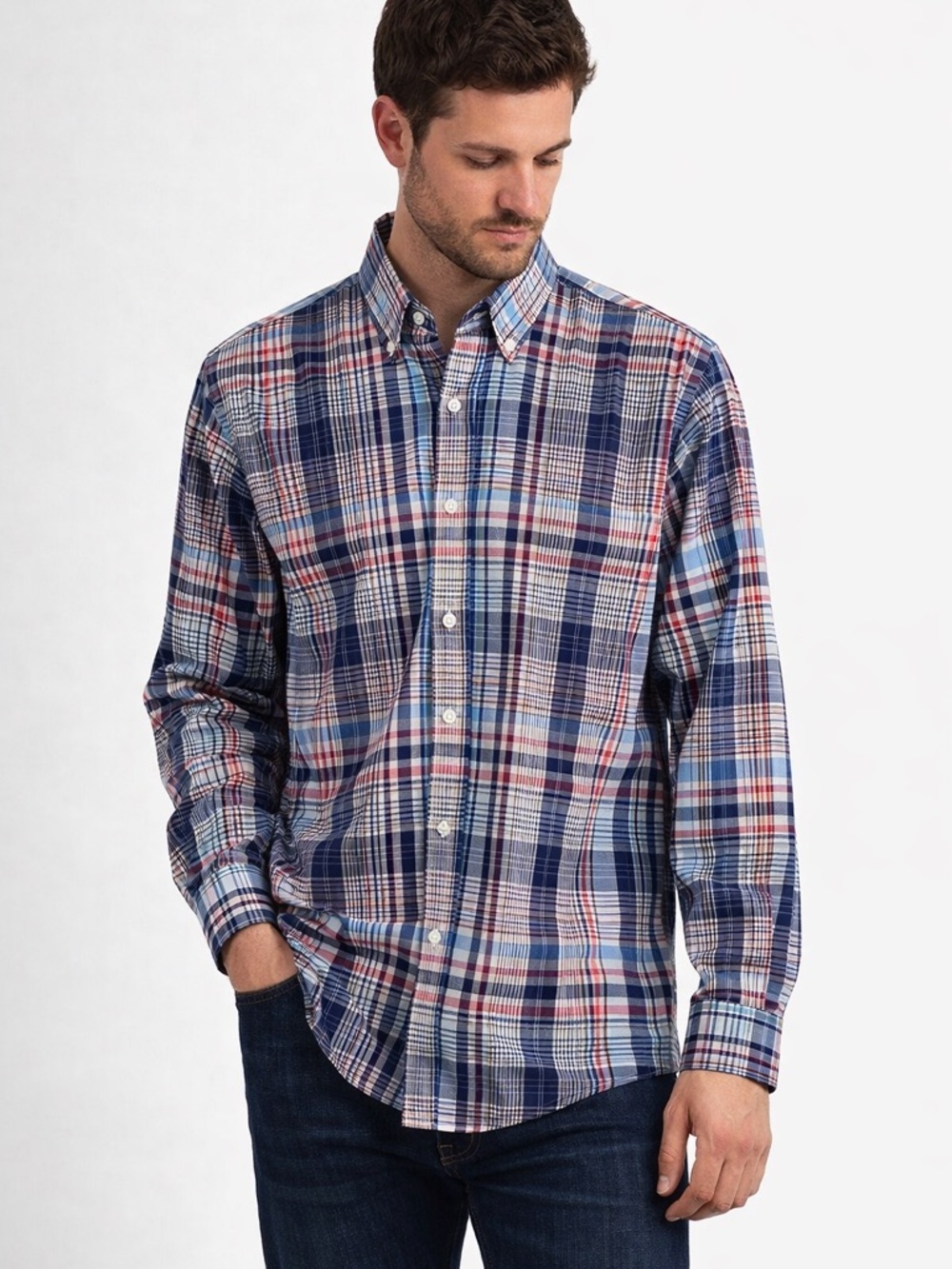 Eton Contemporary Multicolor Plaid Long Sleeve Button Down Shirt Size 16